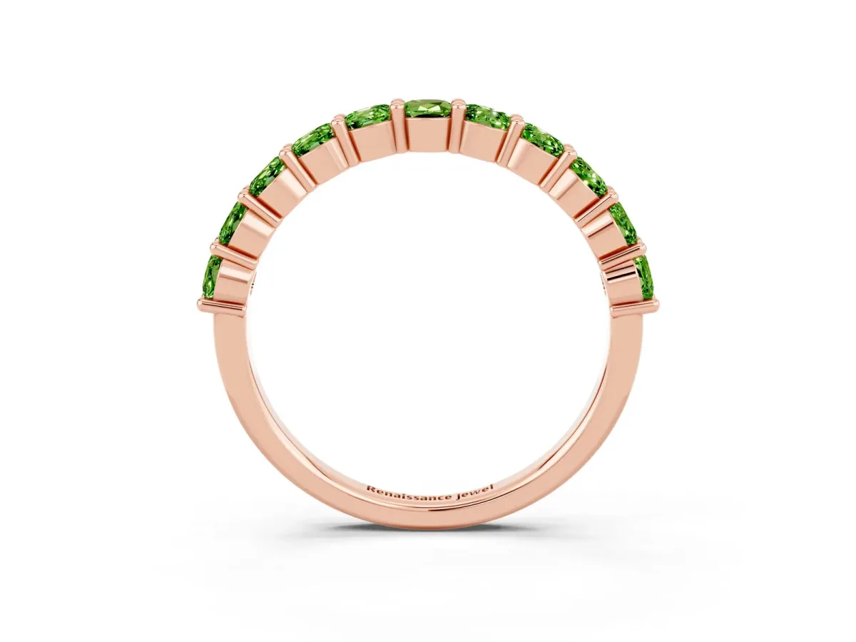 Round Peridot Half Eternity Band with Prong Setting Rose gold