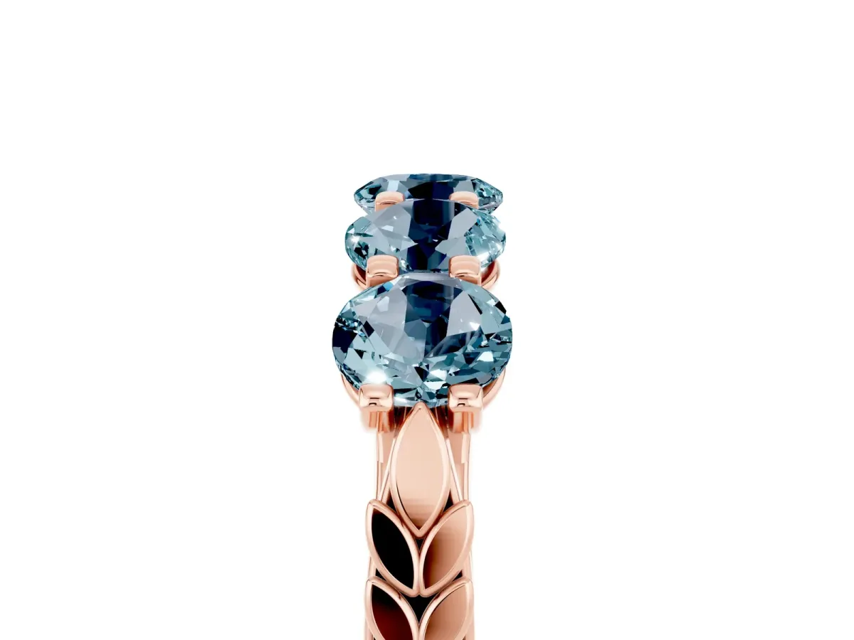 Five-Stone Round Aquamarine Prong-Set Band Rose gold