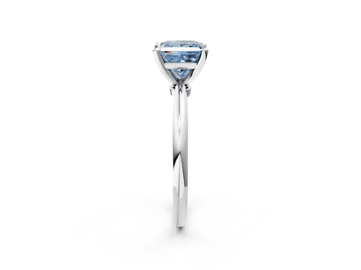 Fancy Blue Princess Cut Diamond Solitaire Ring with Six-Prong Setting and Classic Band Silver