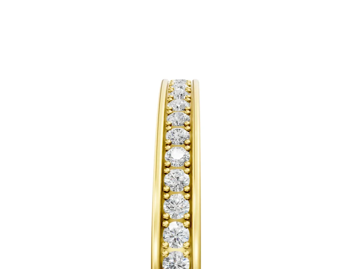 Channel Set Round Diamond Milgrain Engraved Band Yellow gold
