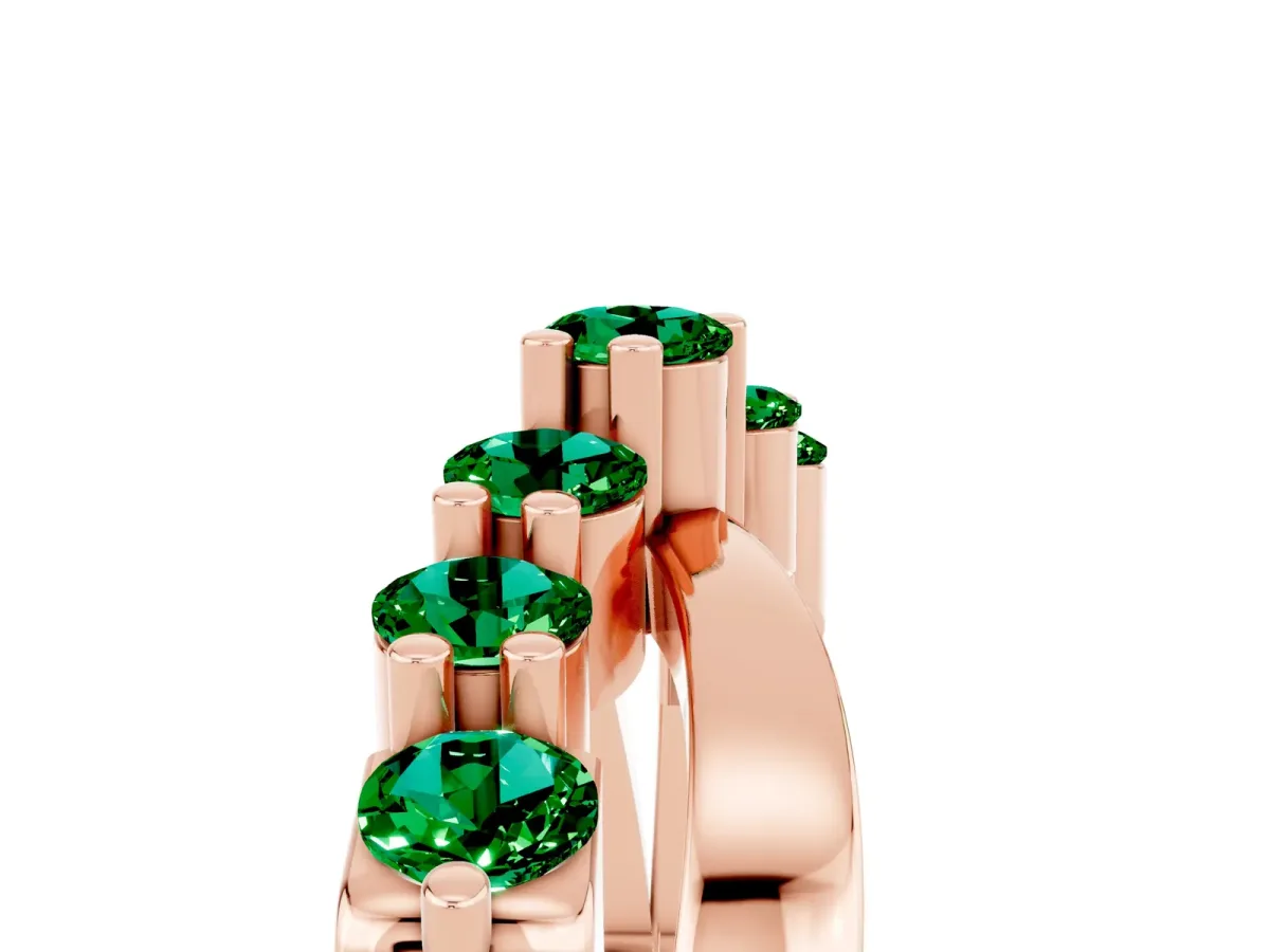 Round Emerald Prong-Set Crossover Band Rose gold