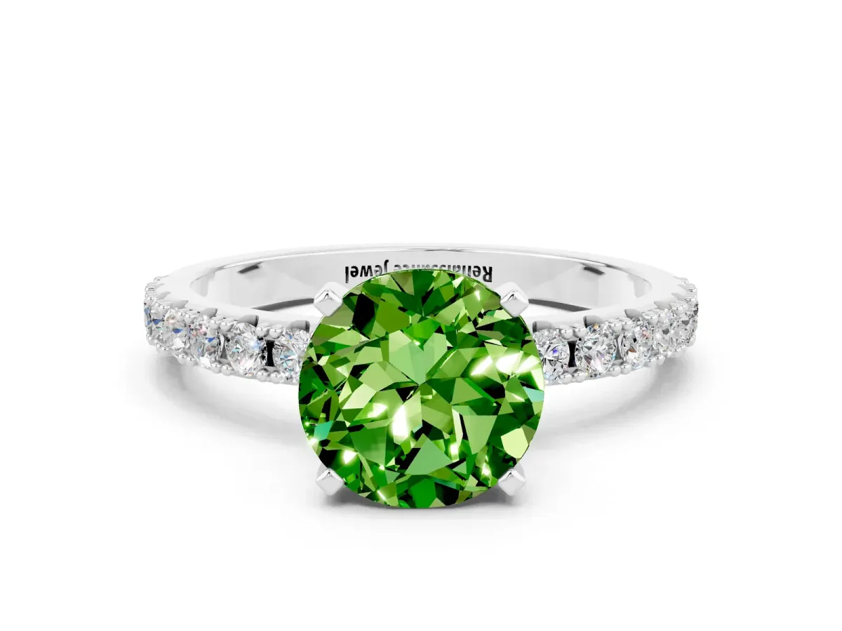 Round Cut Peridot Solitaire Pavé Band with Four-Prong Setting Silver