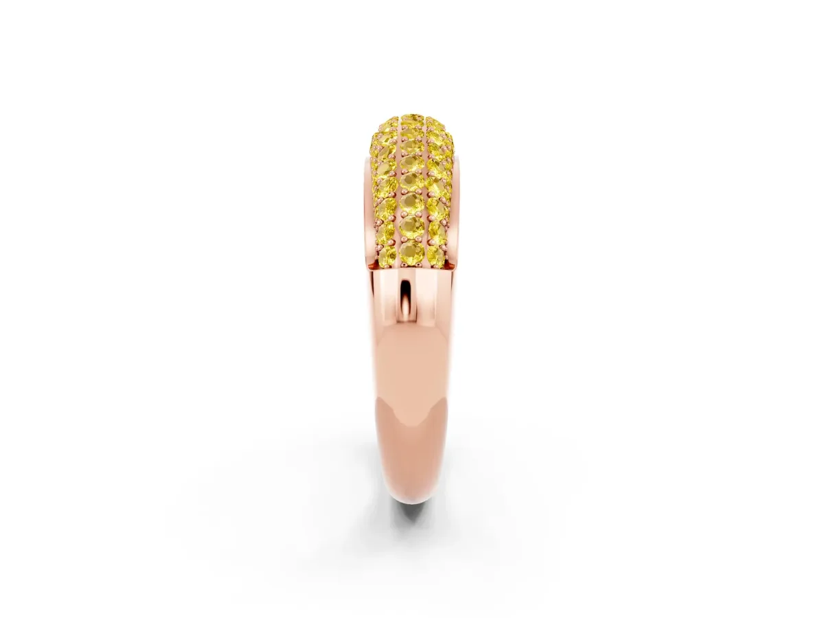 Three-Row Pavé Round Yellow Sapphire Dome Band Rose gold