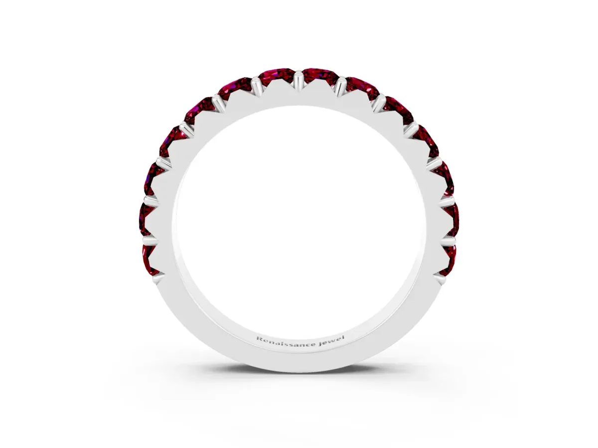 Round Garnet Half Eternity Band with Classic Prong Setting Platinum