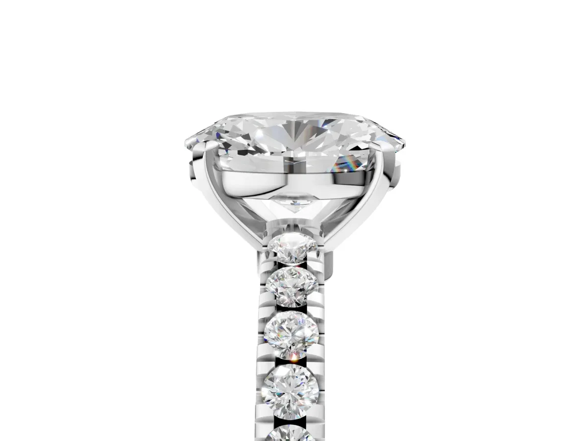 Oval Cut Solitaire Diamond with Pavé Band and Four-Prong Setting Silver