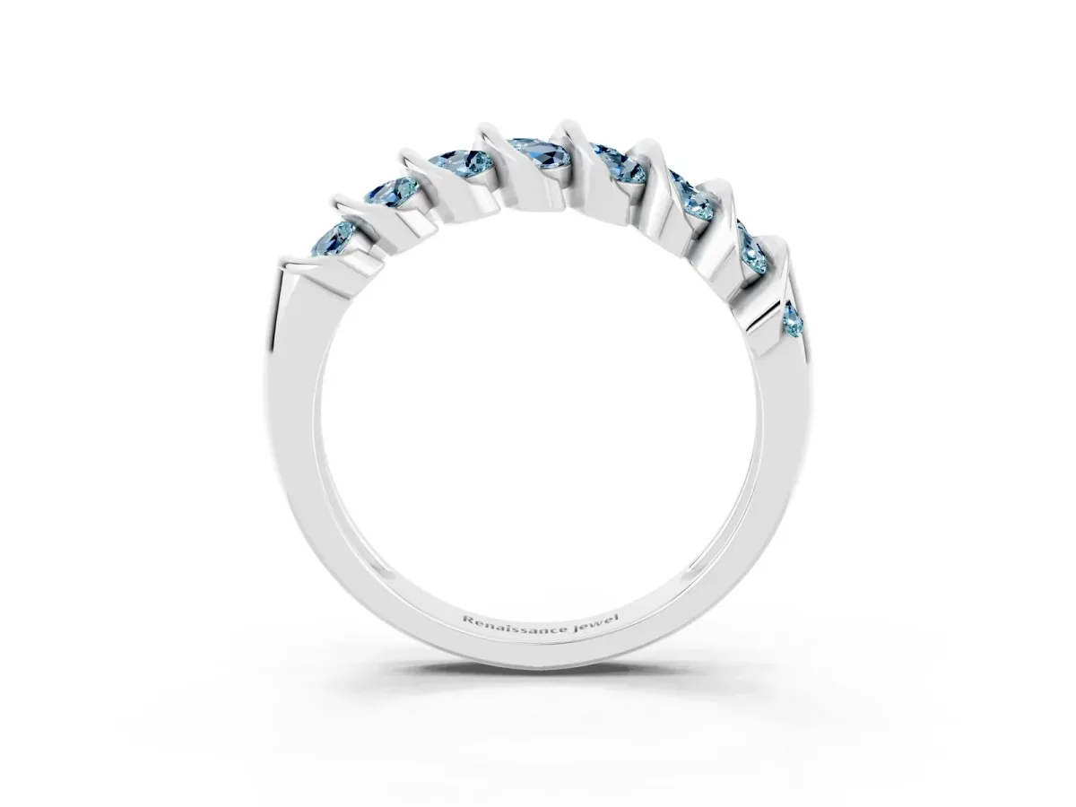 Channel Set Round Aquamarine Multi-Row Band White gold