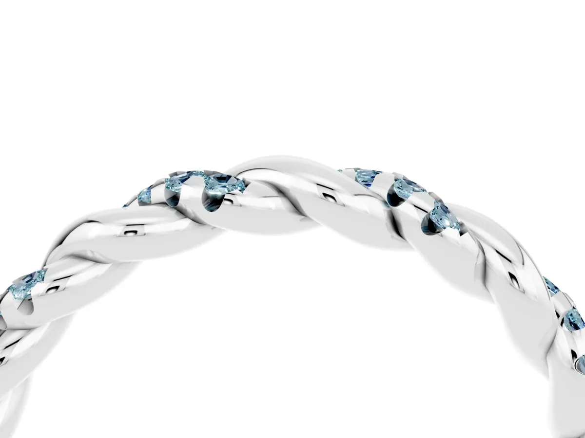 Twisted Pavé Round Aquamarine Eternity Band Platinum