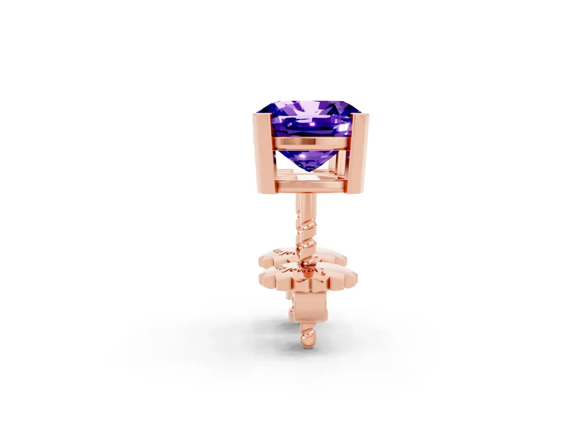 Cushion Cut Tanzanite Stud Earrings Rose gold