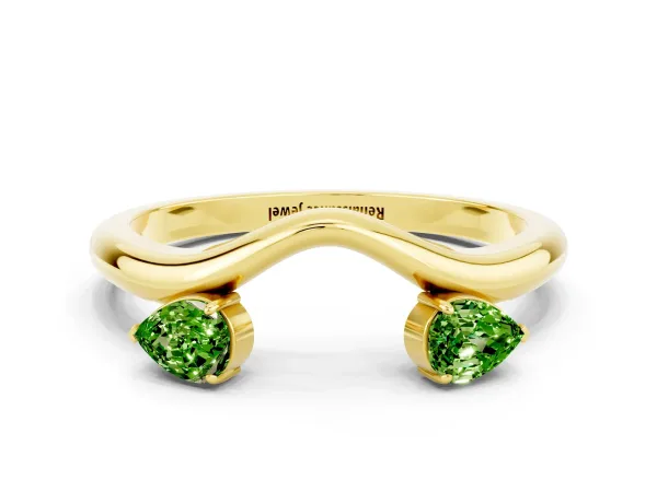Pear Cut Peridot Two-Stone Open Band Ring with Prong Setting Yellow gold