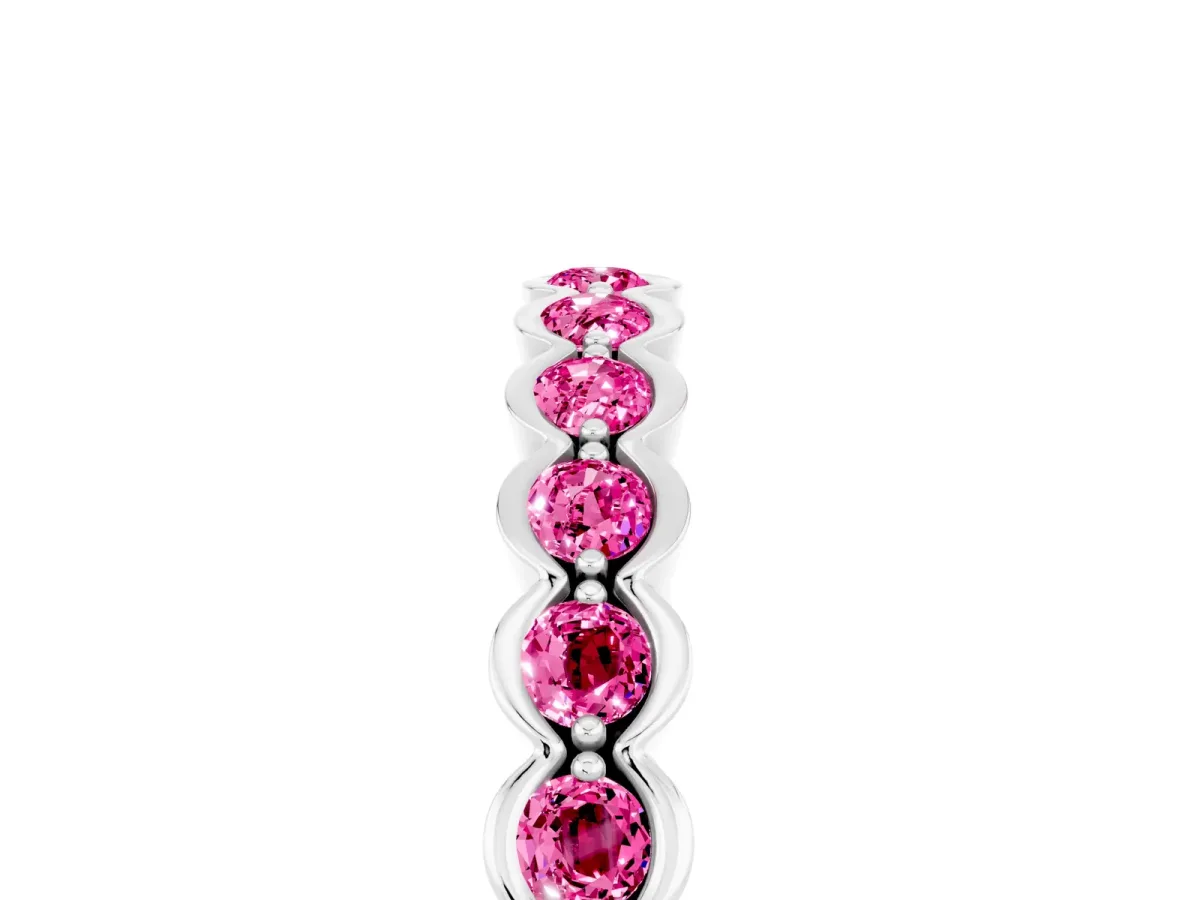 Round Pink Sapphire Bezel Set Eternity Band Silver