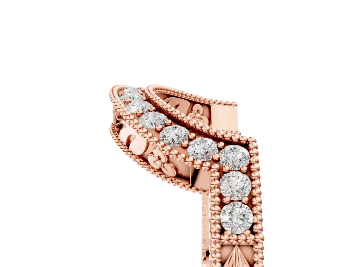 Channel Set Round Diamond Chevron Band Rose gold