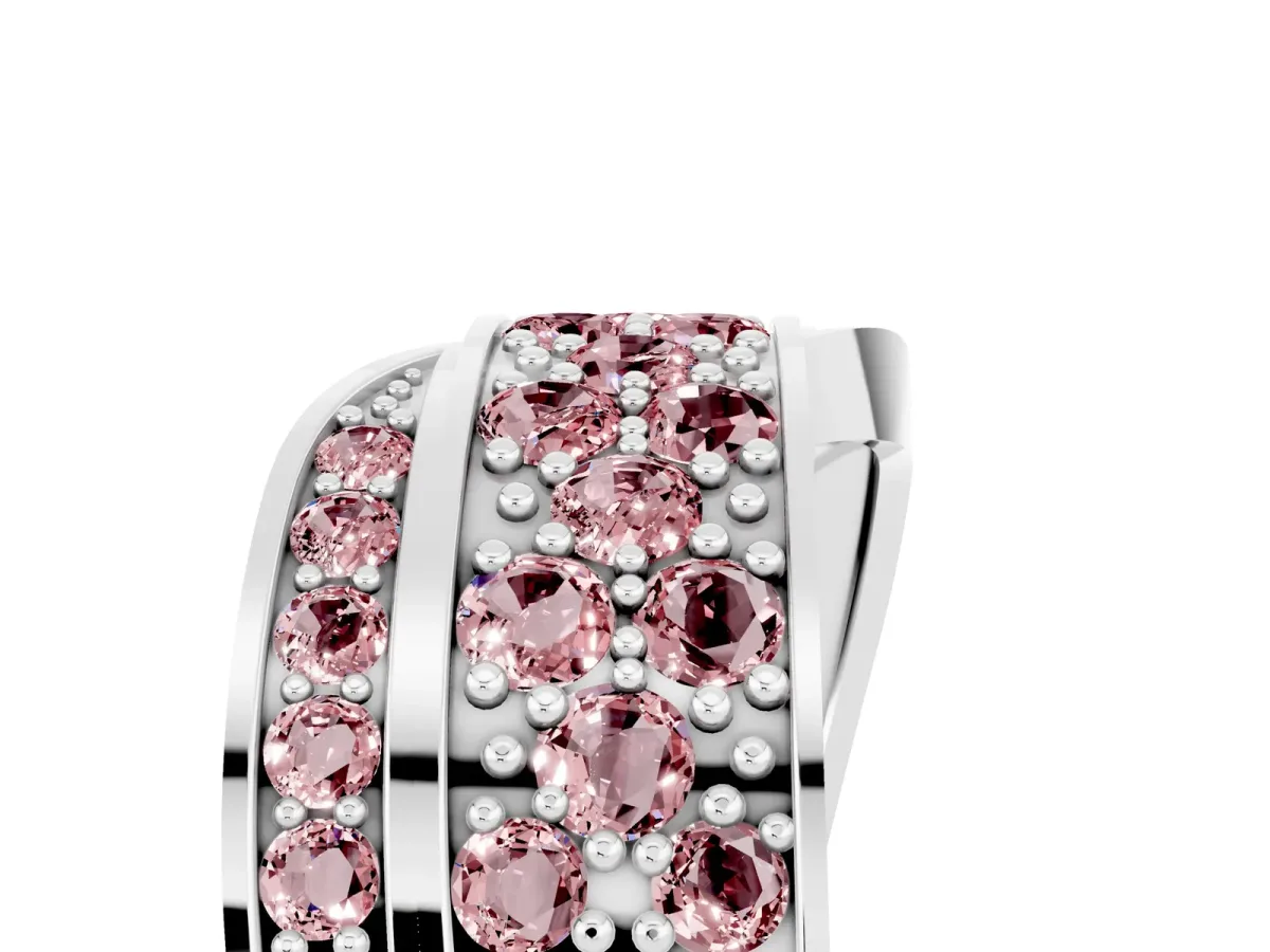 Pavé Round Morganite Crossover Band with Bead Prong Setting White gold
