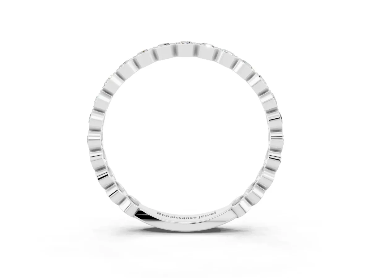 Round Moissanite Bezel Set Eternity Band Silver