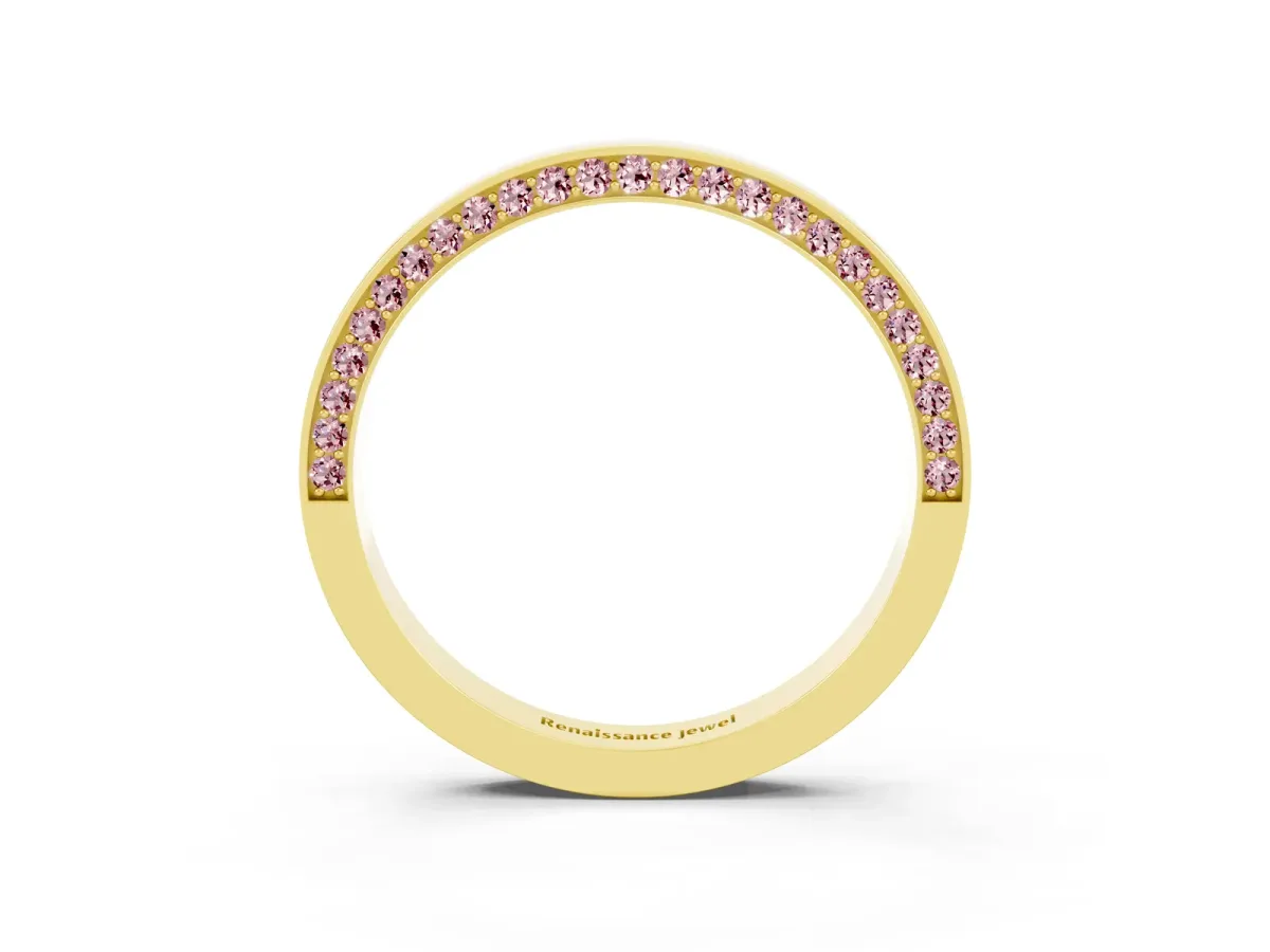 Pavé Round Morganite Channel Set Band Yellow gold