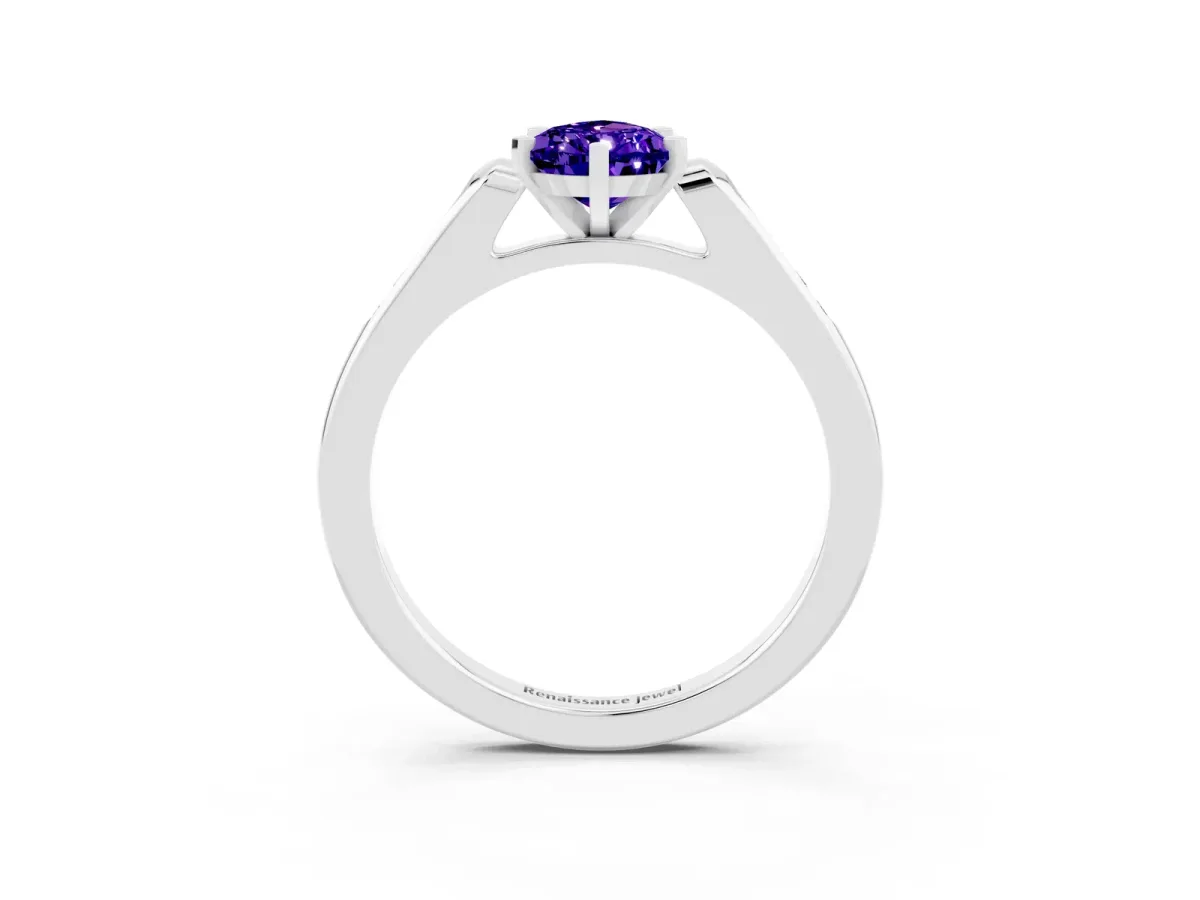 Pear Cut Tanzanite Solitaire Ring with Channel Set Round Band and Prong Setting Silver