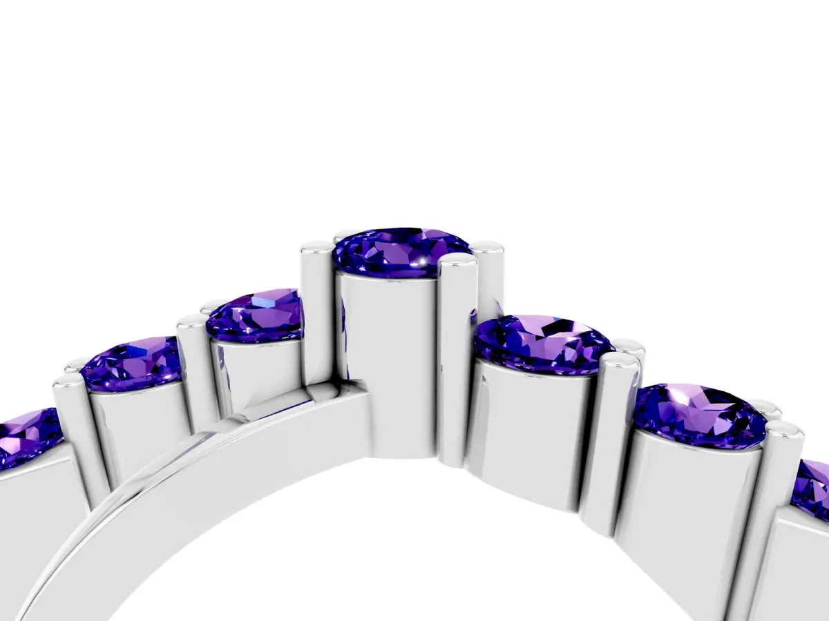 Round Tanzanite Prong-Set Crossover Band Silver