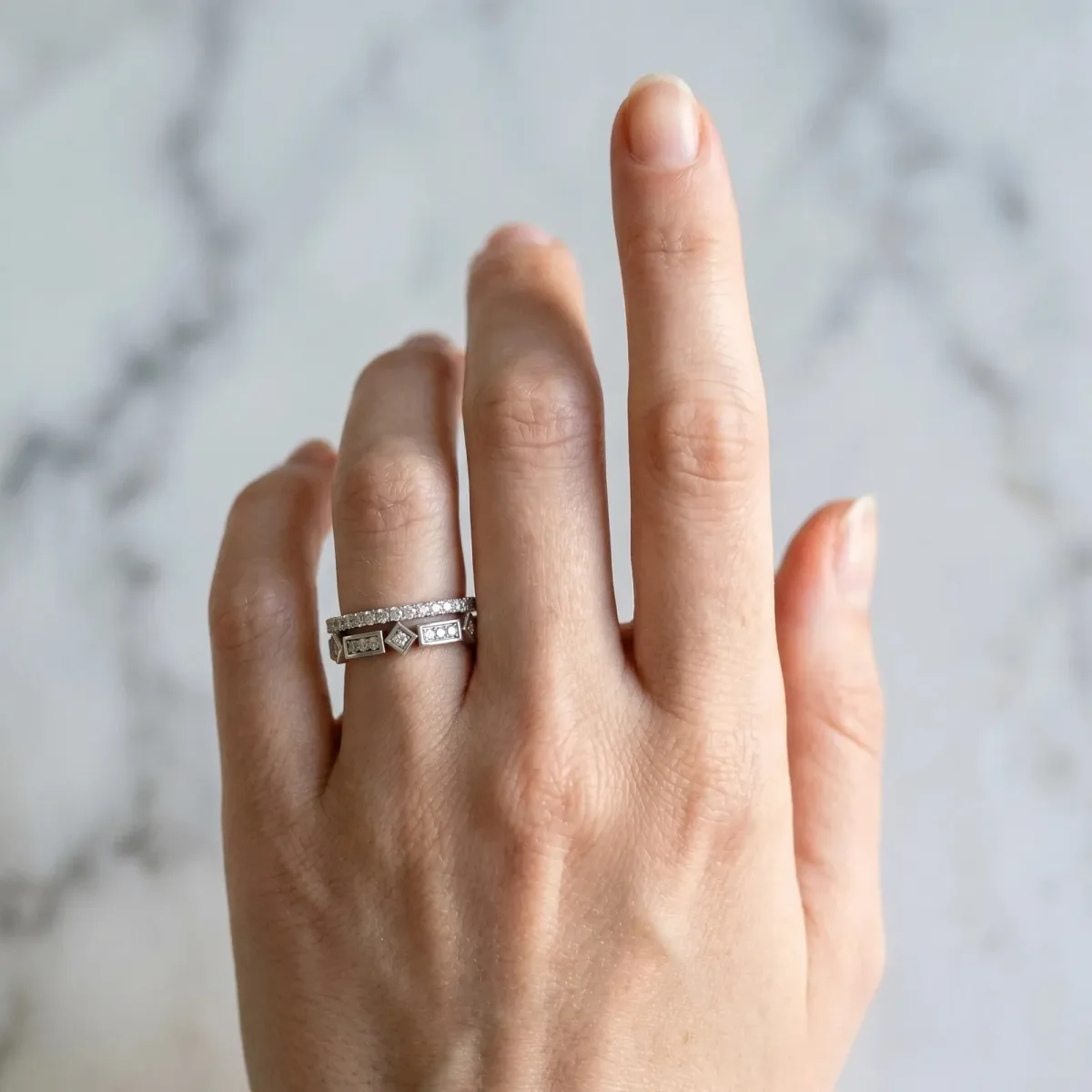Pavé Round Diamond Channel Set Dual Band with Prong Setting Platinum