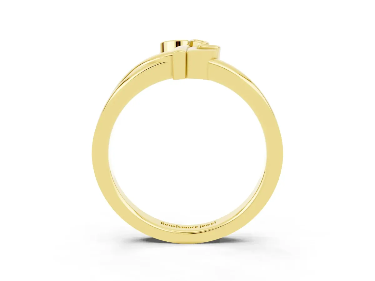 Three-Stone Round Peridot Leaf Bypass Ring with Bezel Setting Yellow gold