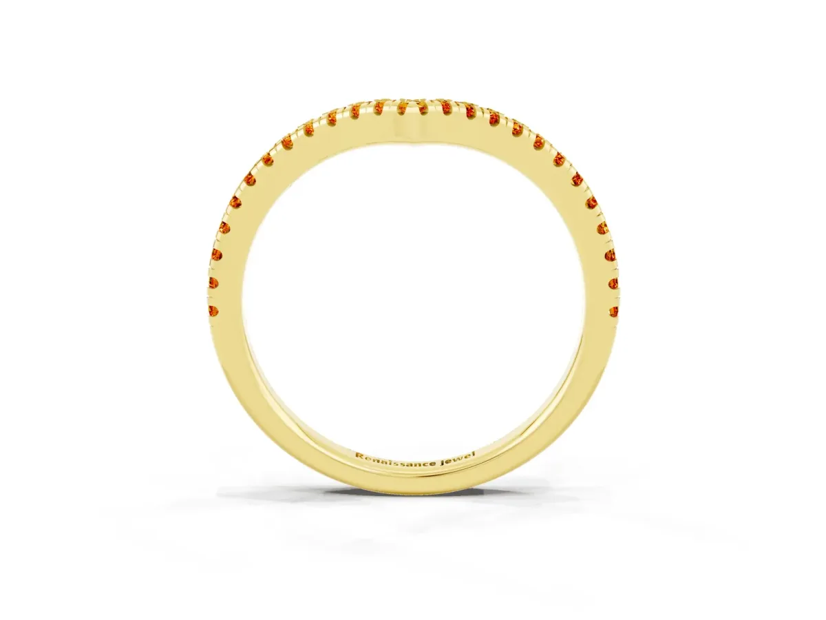 Pavé Round Citrine V-Shaped Chevron Band with Shared Prong Setting Yellow gold