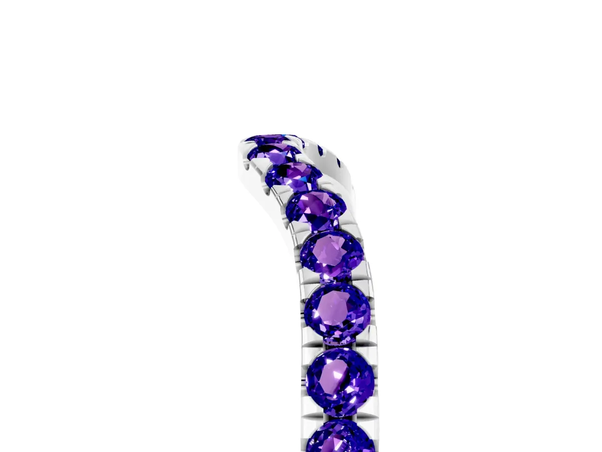Curved Pavé Round Tanzanite Wedding Band with Shared Prong Setting White gold