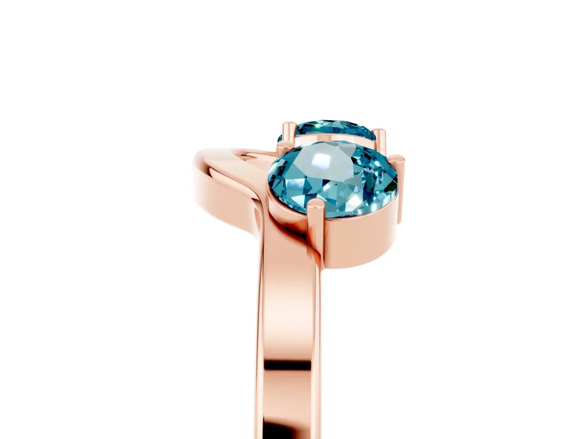 Dual Round Blue Topaz Open Band Ring with Prong Setting Rose gold