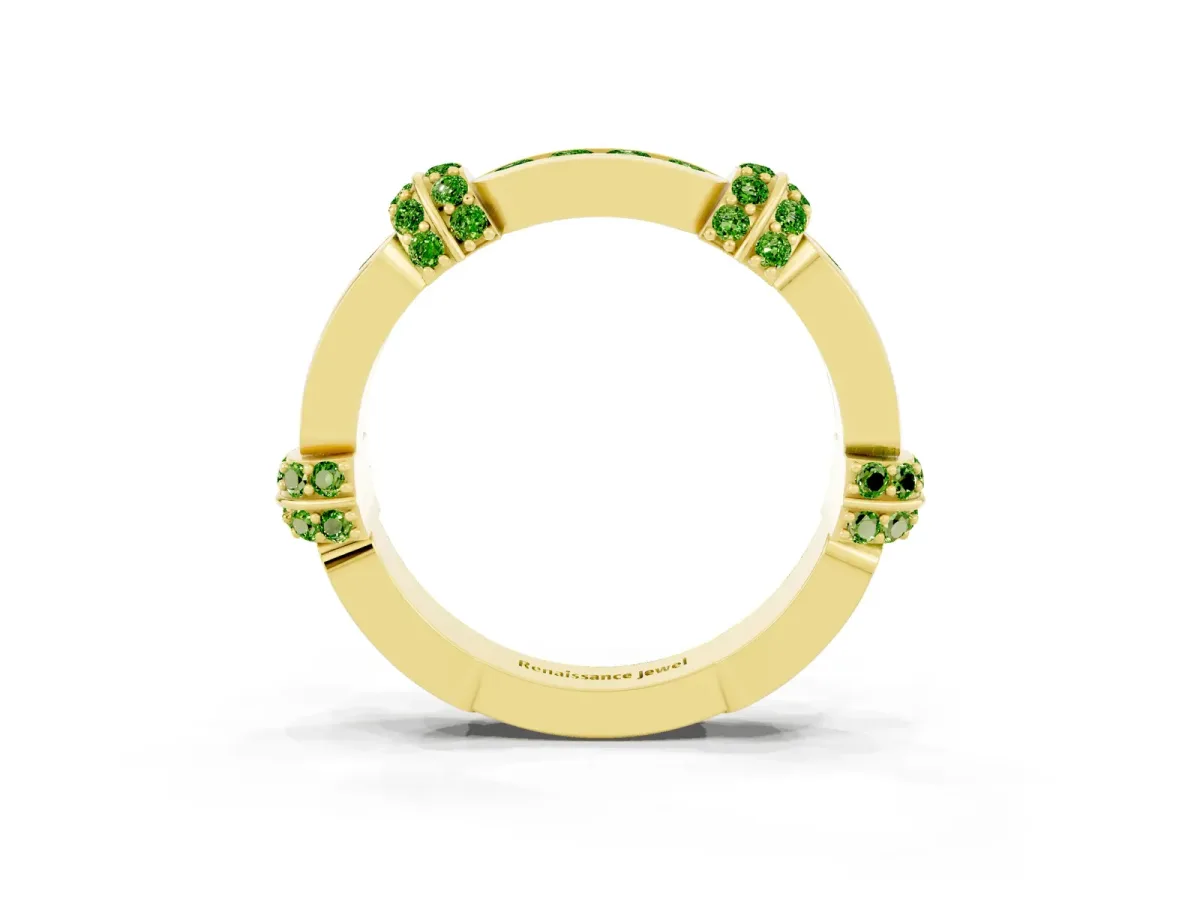 Pavé Round Peridot Link Band with Bezel Setting Yellow gold