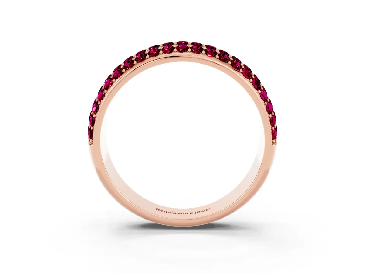 Three-Row Round Garnet Eternity Band with Shared Prong Setting Rose gold