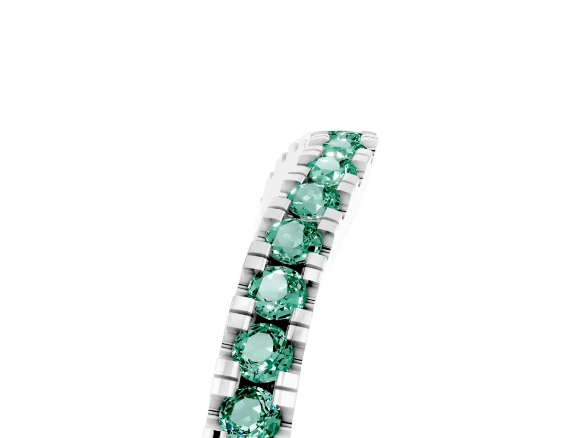 Round Green Sapphire Pavé Curved Band with Shared Prong Setting Silver
