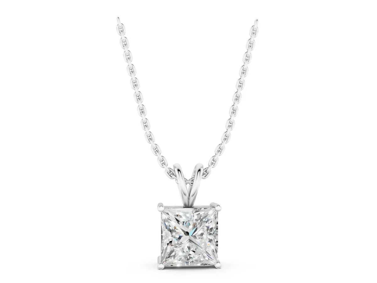 Princess Diamond Solitaire Pendant with Four Prong Setting Silver