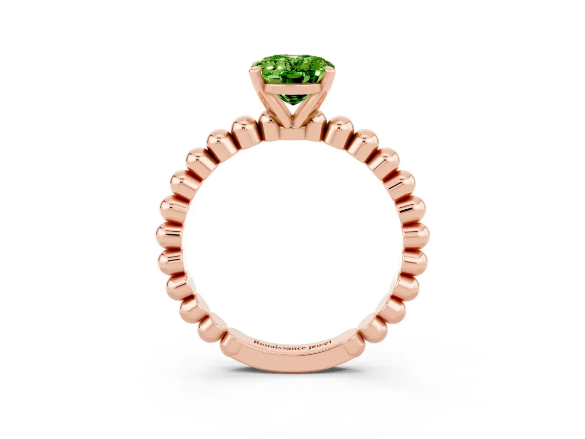 Oval Cut Peridot Solitaire Ring with Beaded Band and Prong Setting Rose gold