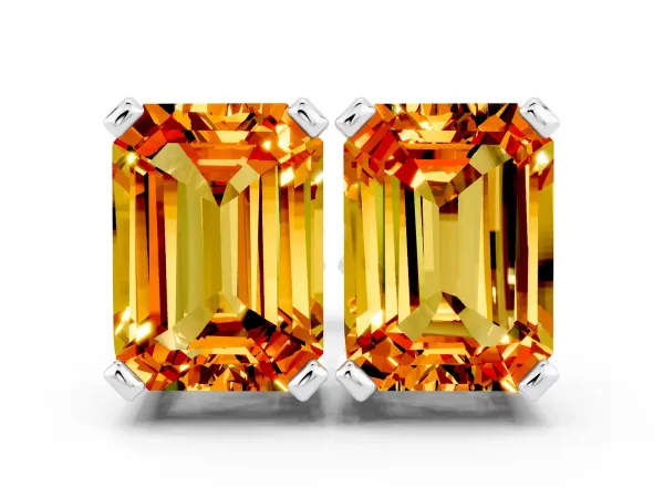 Emerald Cut Citrine Stud Earrings Platinum