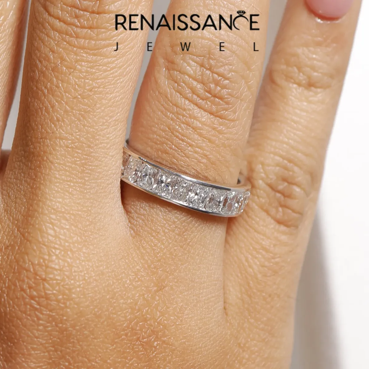 radiant Cut eternity band with channel set White gold