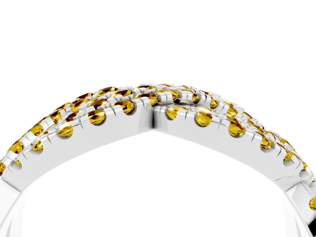 Pavé Round Yellow Sapphire Infinity Twist Band with Shared Prong Setting Platinum