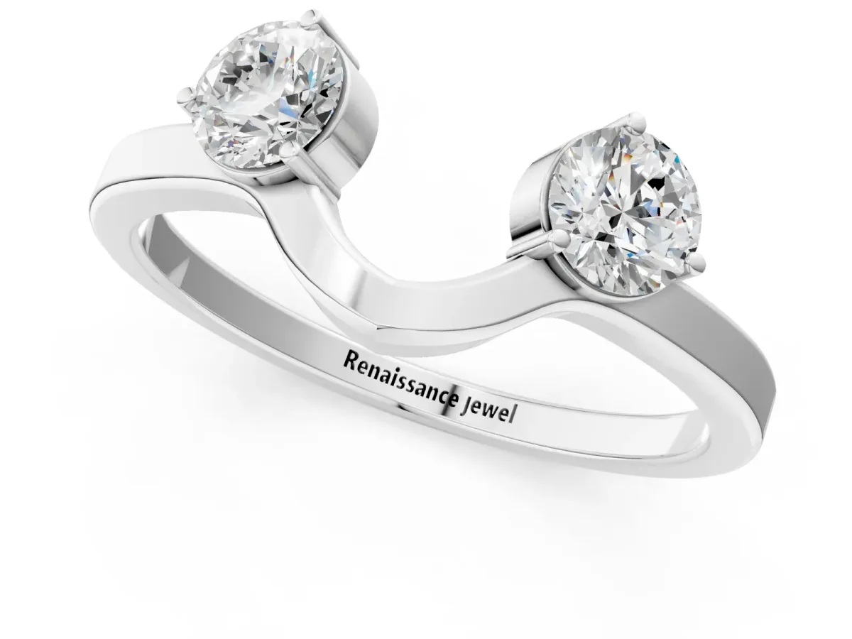 Dual Round Diamond Open Band Ring with Prong Setting White gold