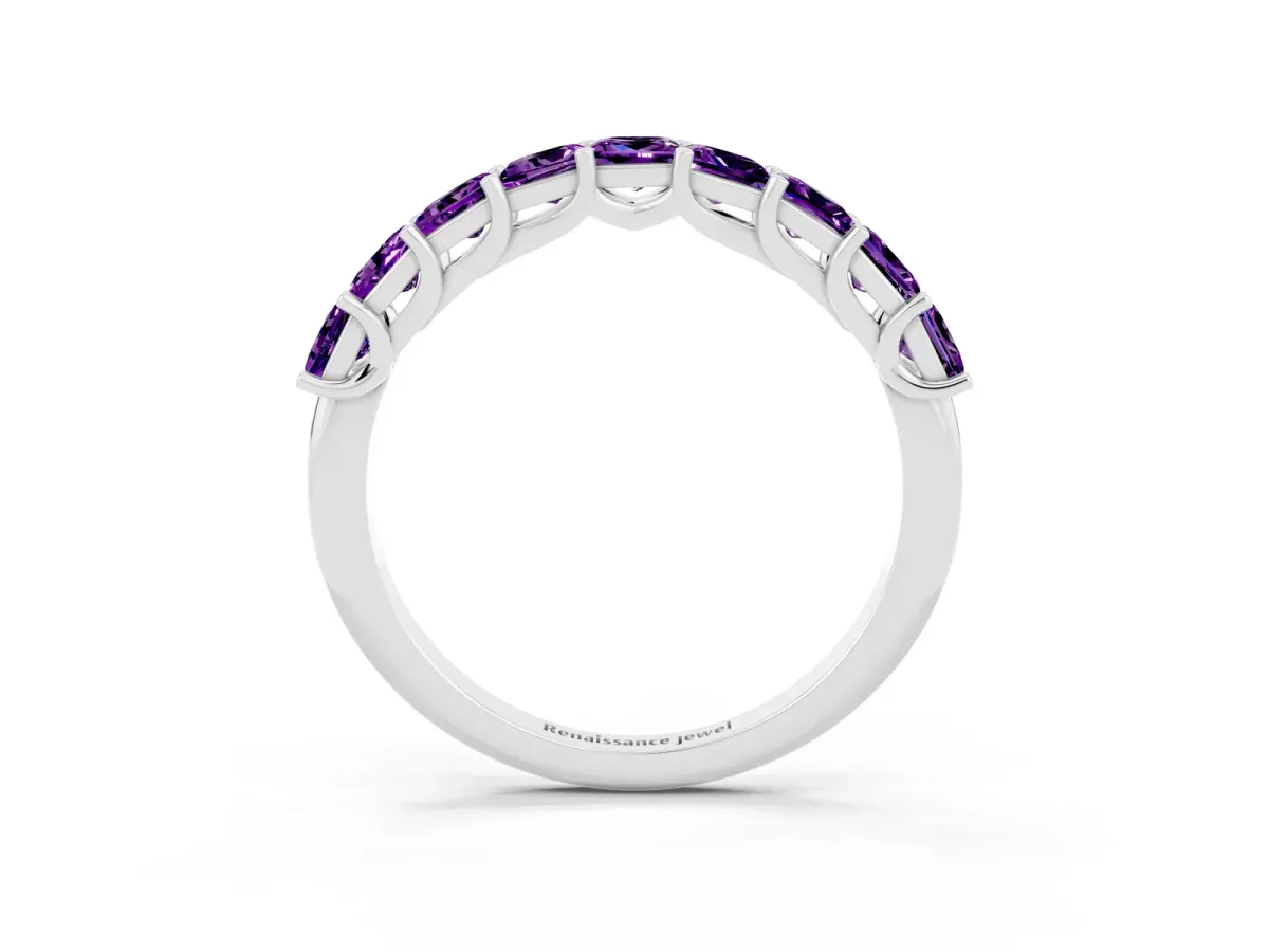 Princess Cut Amethyst Channel-Set Eternity Band with Prong Setting Platinum