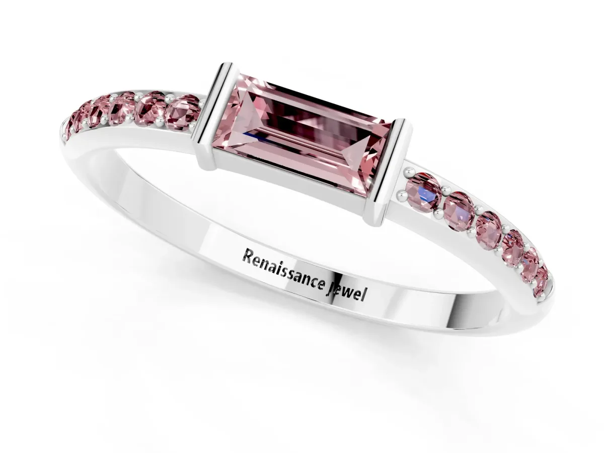 Baguette Morganite Pavé Band with Bar Setting Silver