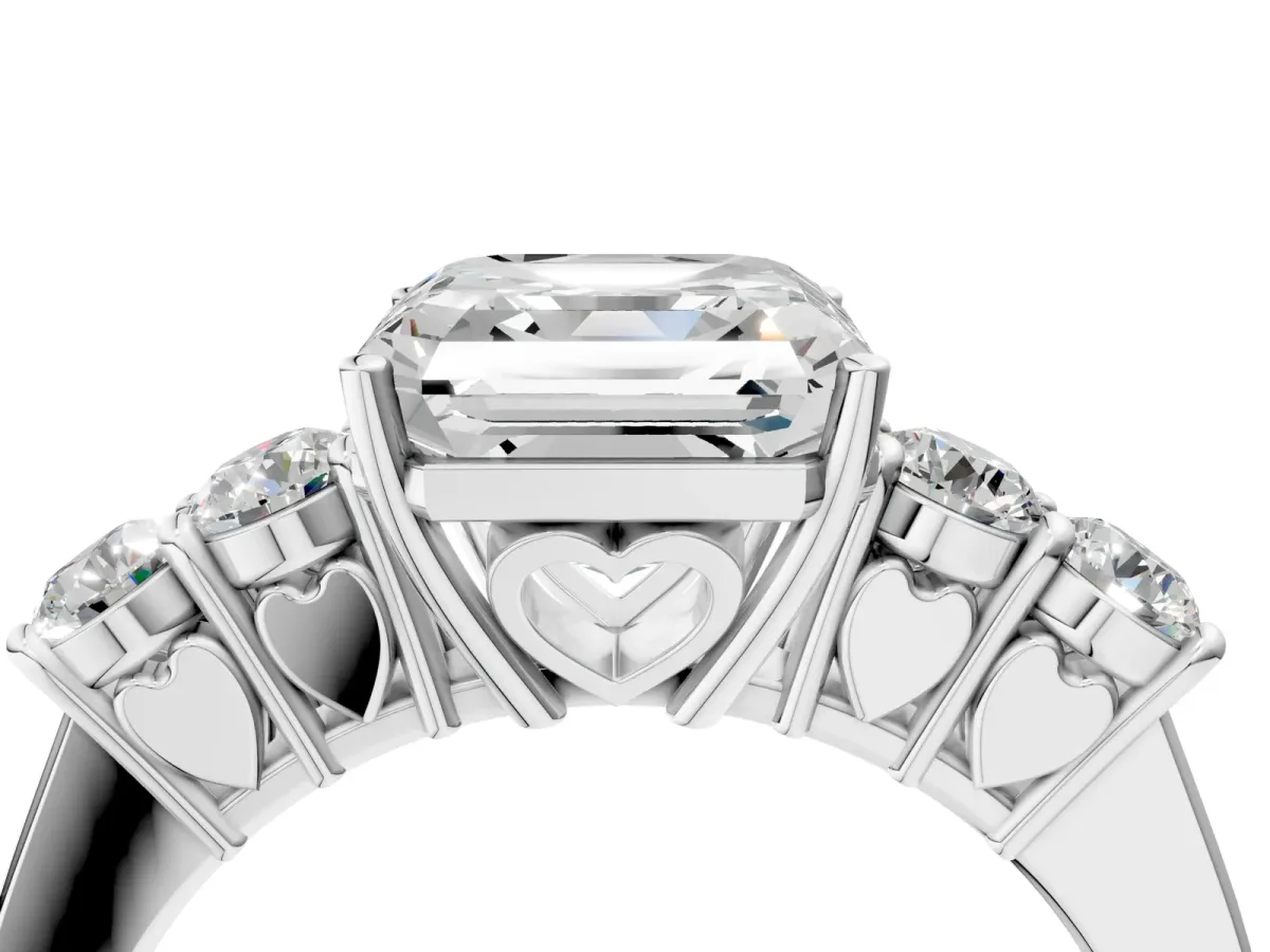 Asscher Cut Cut Diamond Five-Stone Prong Set White Gold Ring Platinum