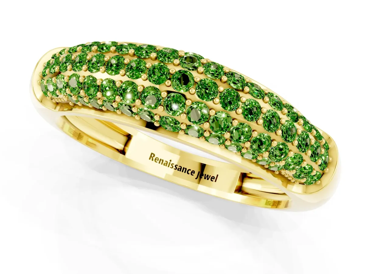 Three-Row Pavé Round Peridot Dome Band Yellow gold