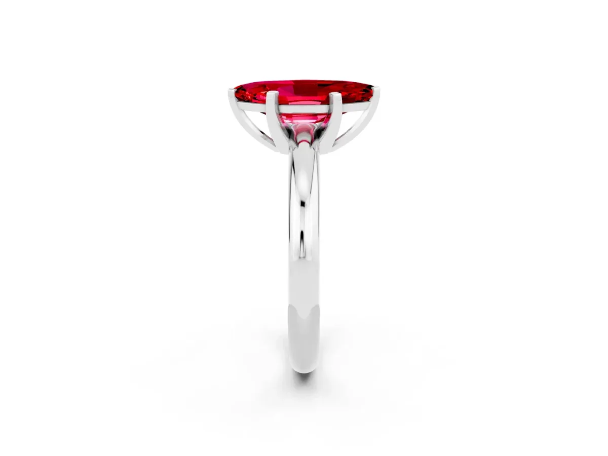 Marquise Cut Ruby Solitaire Engagement Ring with Round Band and Four-Prong Setting Silver