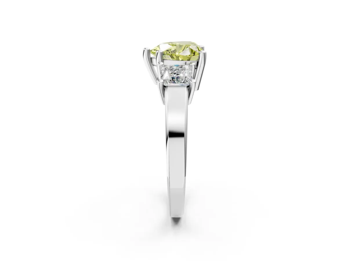 Fancy Yellow Three-Stone Heart Cut Cut Solitaire Ring with Prong Setting Platinum