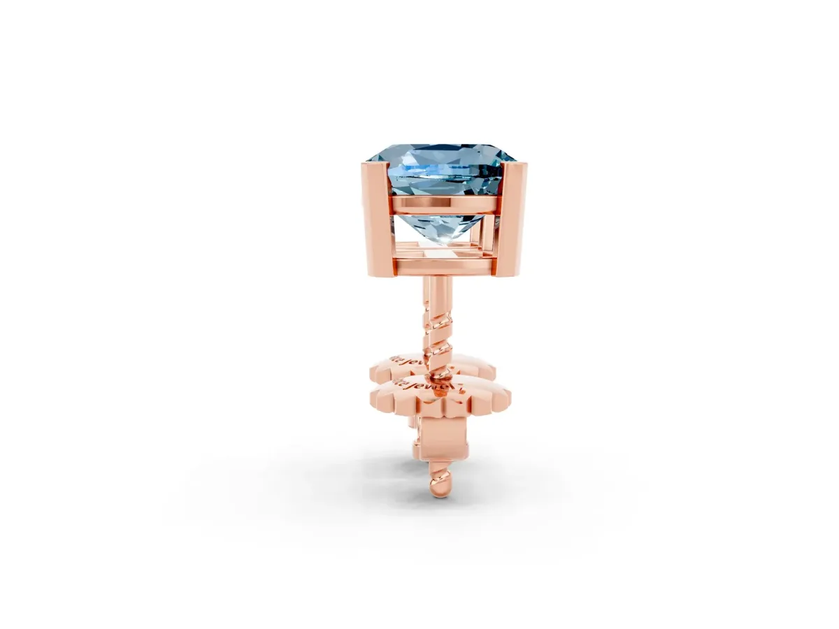 Cushion Cut Aquamarine Stud Earrings Rose gold