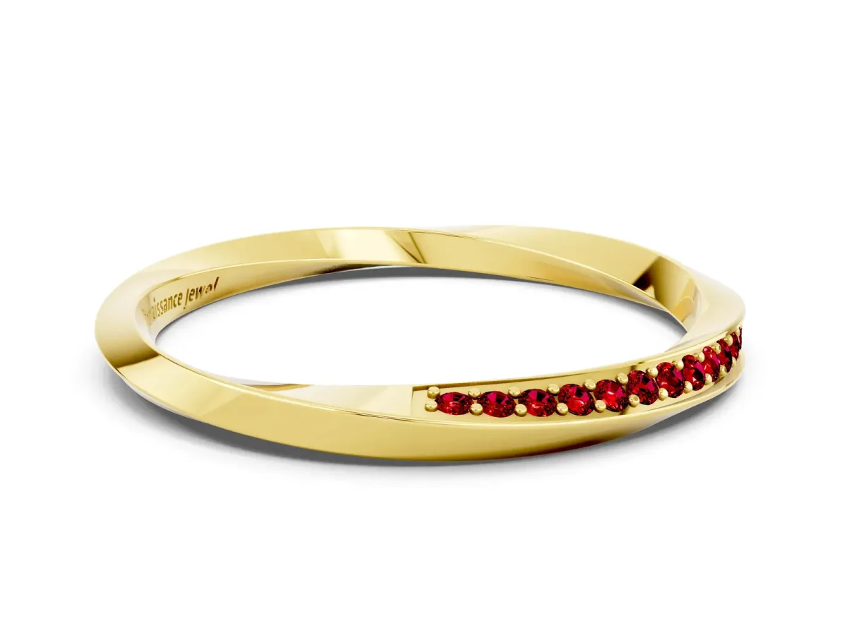 Pavé Round Ruby Twist Band Yellow gold