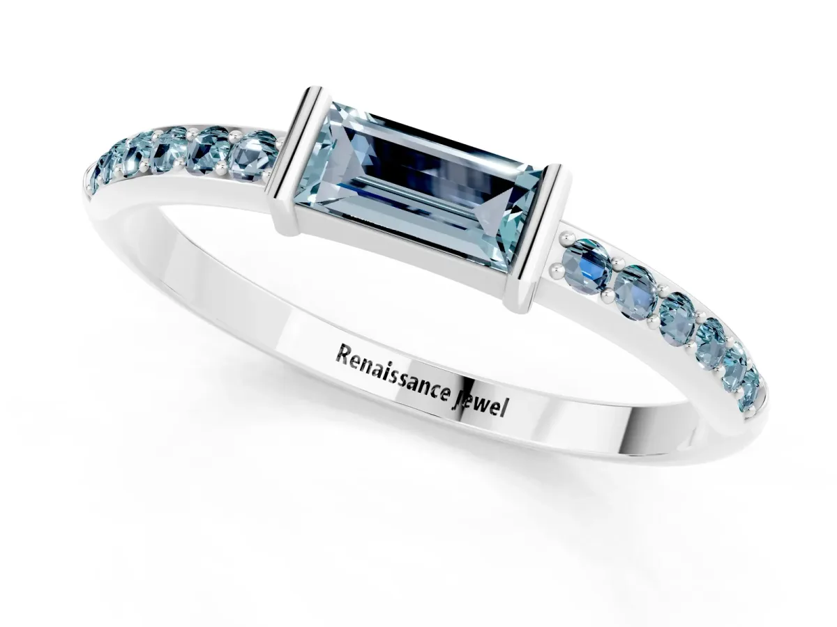 Baguette Aquamarine Pavé Band with Bar Setting Silver