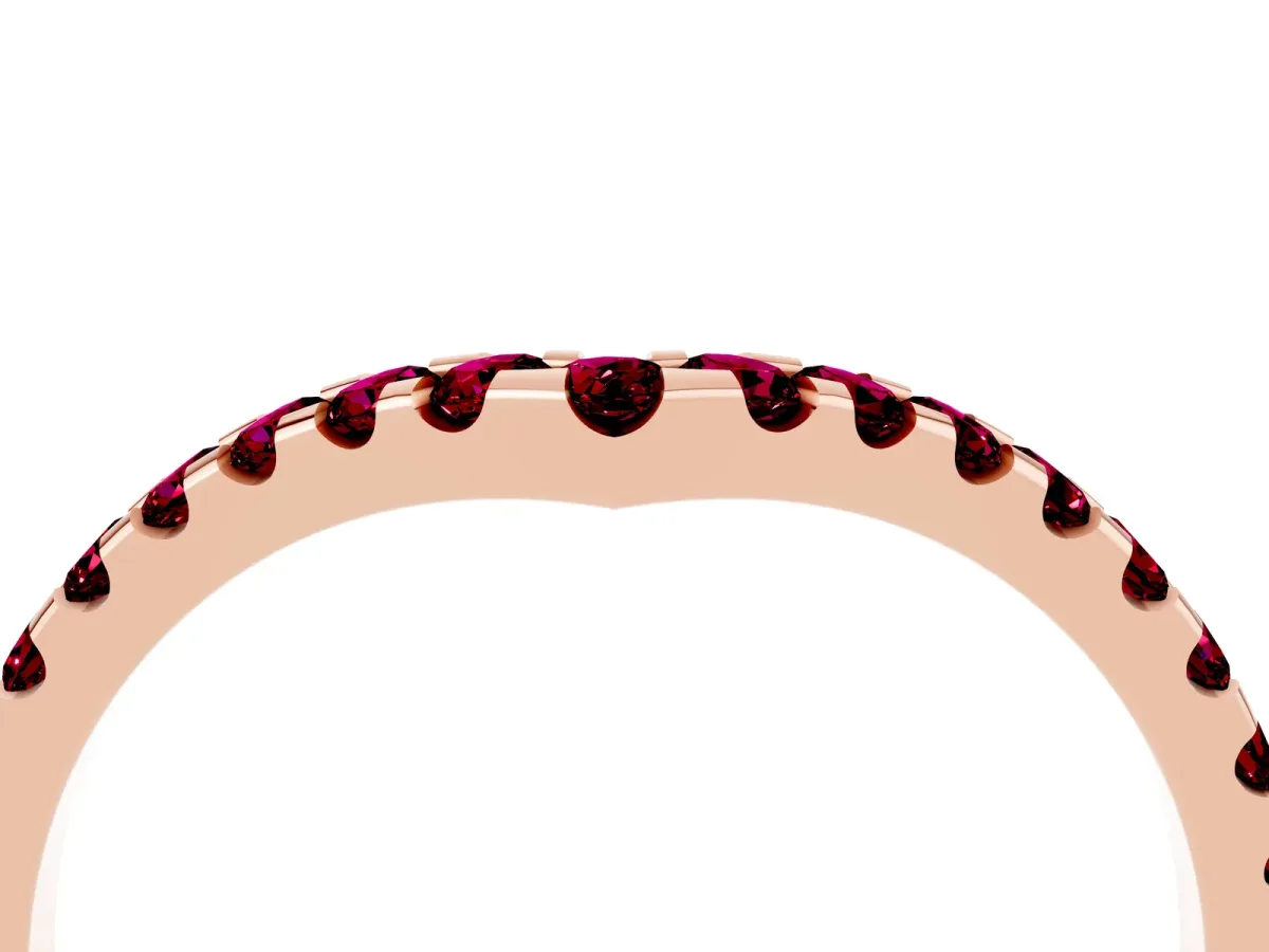 Pavé Round Garnet Chevron Band with Shared Prong Setting Rose gold