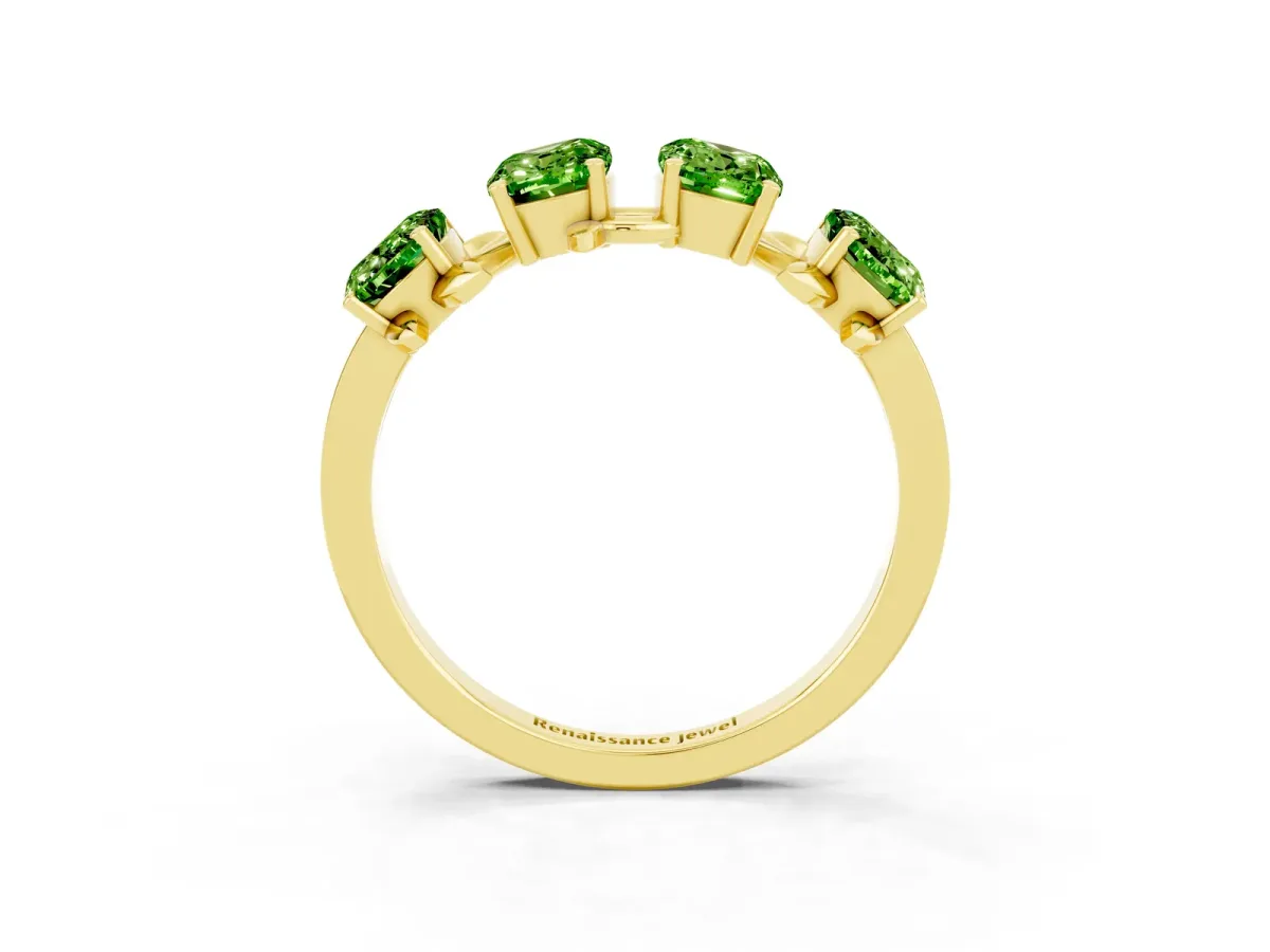 Emerald Cut Peridot Prong-Set Half Eternity Band Yellow gold