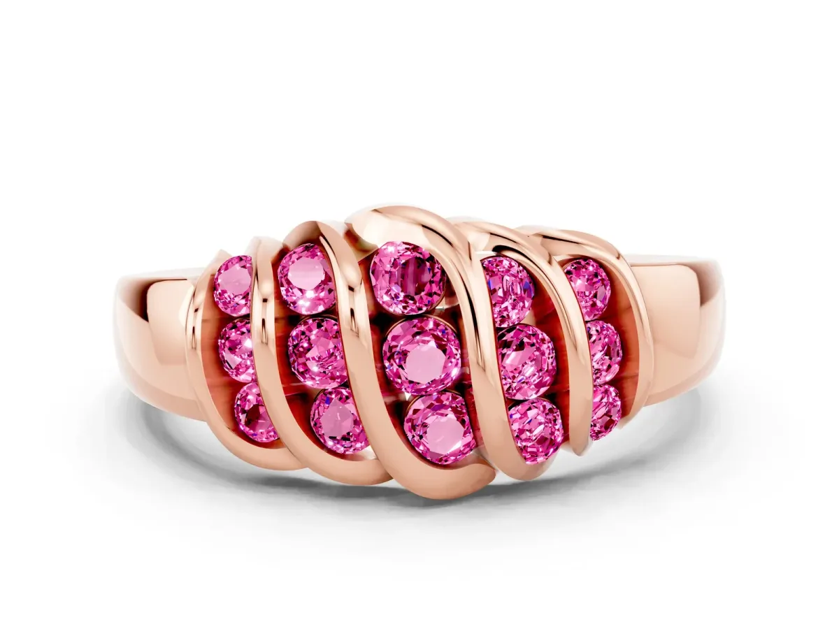 Round Pink Sapphire Multi-Row Crossover Band Rose gold