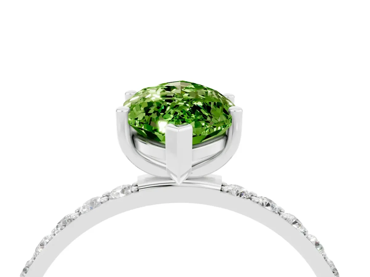 Marquise Cut Peridot Solitaire Ring with Round Pavé Band and Prong Setting Silver