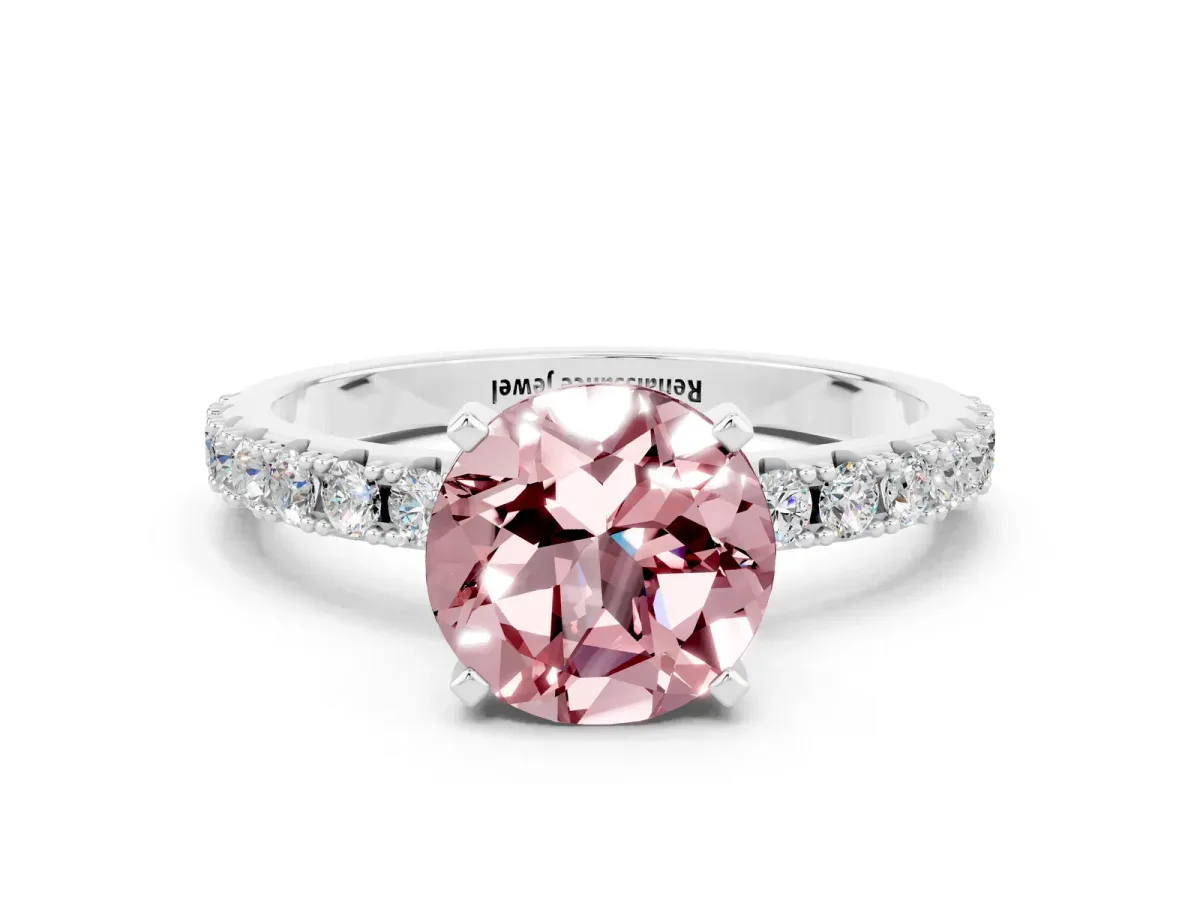 Round Cut Morganite Solitaire Pavé Band with Four-Prong Setting Platinum