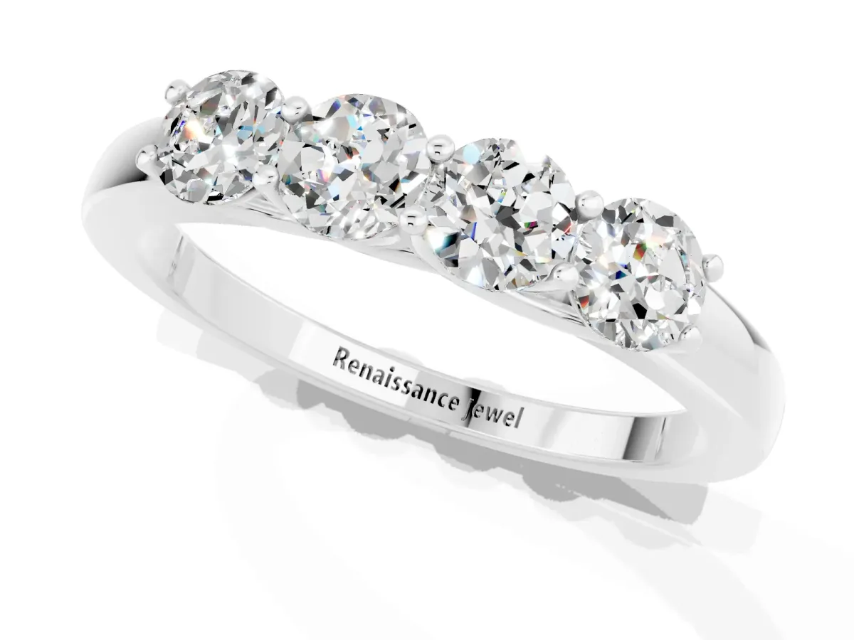 Four-Stone Round Moissanite Prong-Set Band White gold