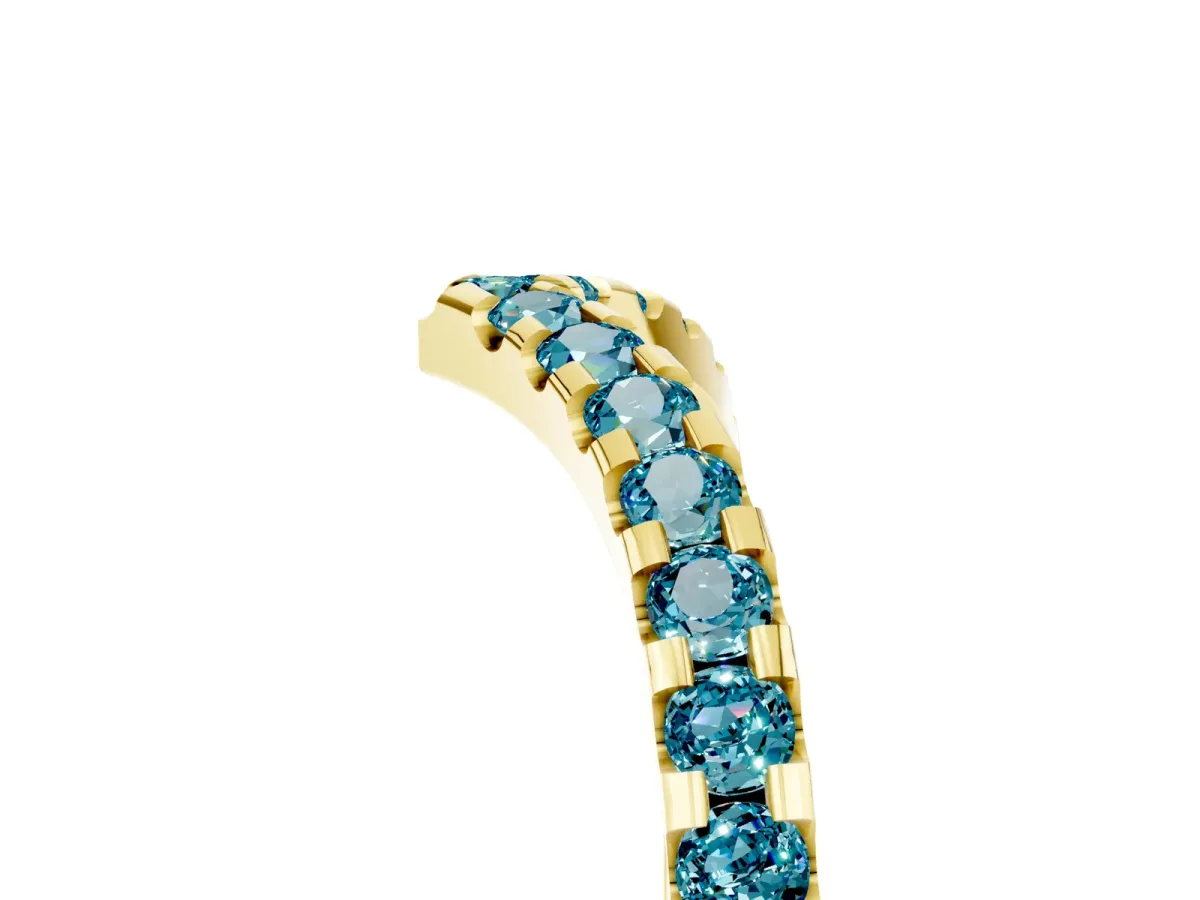 Pavé Round Blue Topaz Chevron Band with Shared Prong Setting Yellow gold